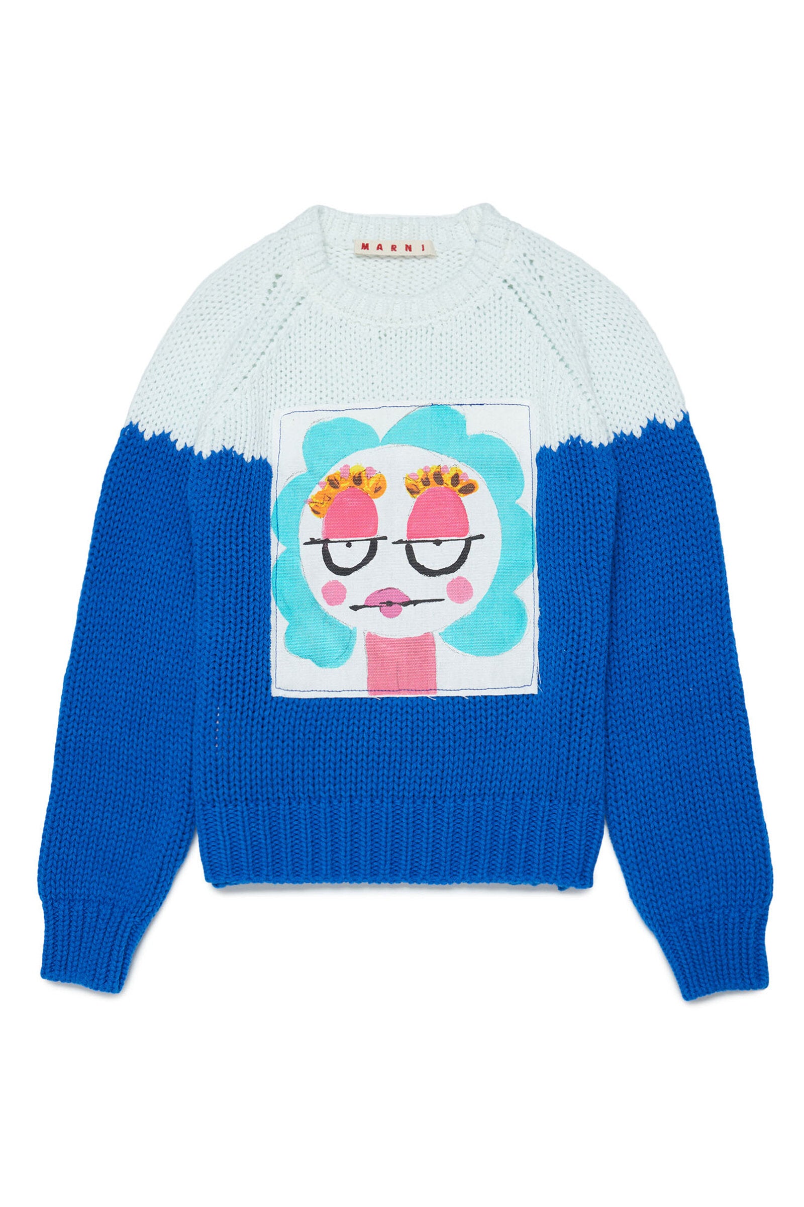 Marni blue cotton-blend sweater with printed face for children | Brave Kid