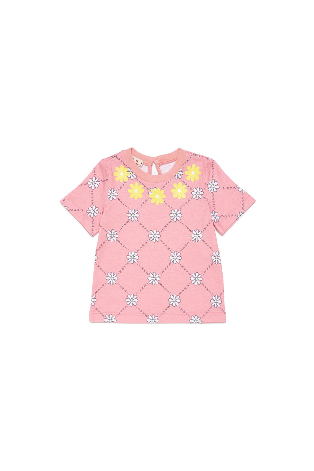Peach pink cotton t-shirt with daisy pattern