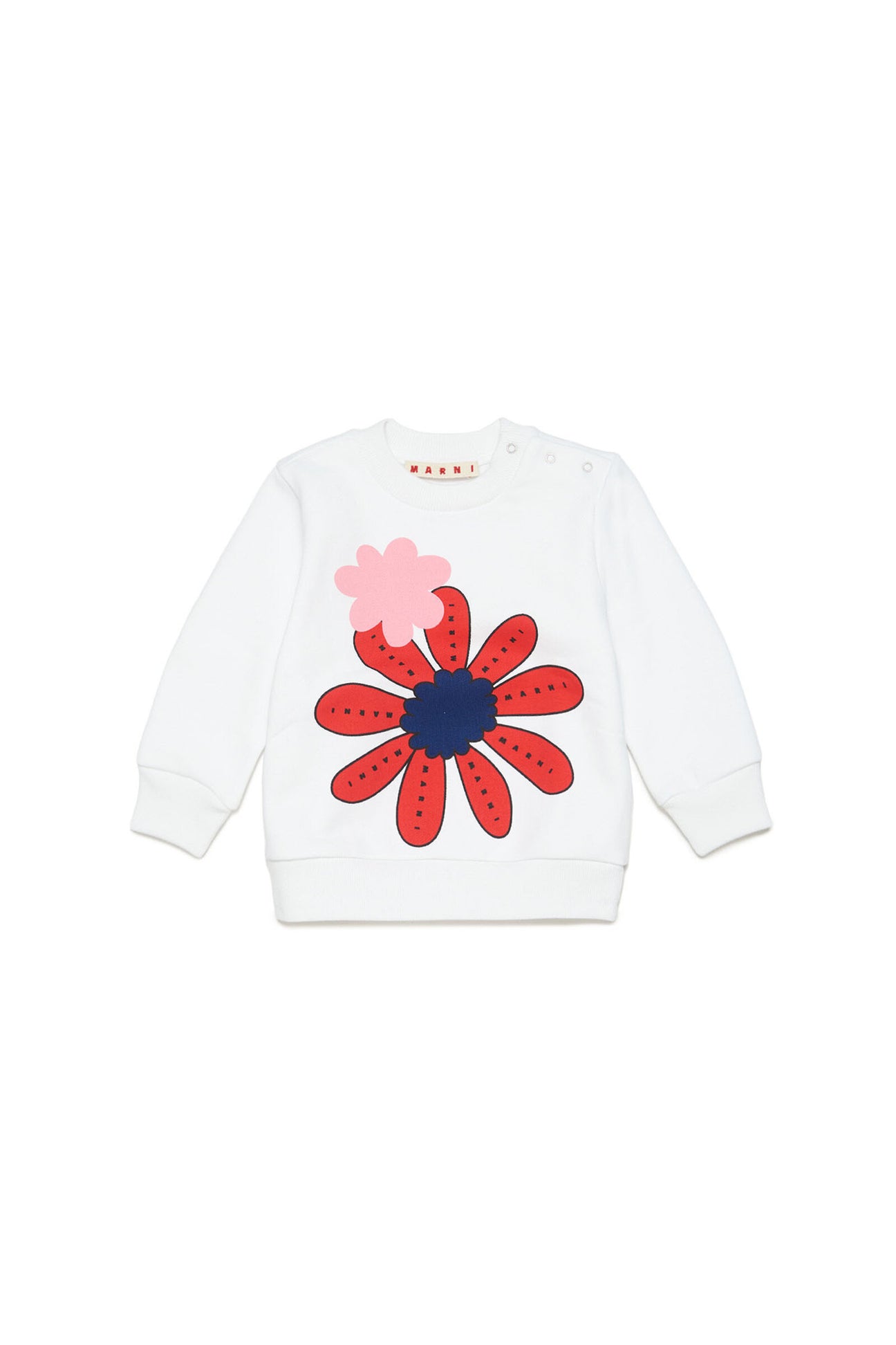 White cotton crew-neck sweatshirt with floral print 