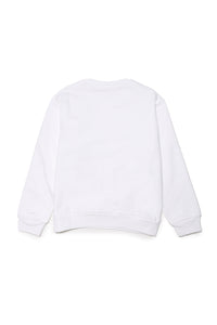 White cotton crew-neck sweatshirt with displaced Marni logo
