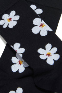 Black cotton-blend socks with jacquard daisy pattern