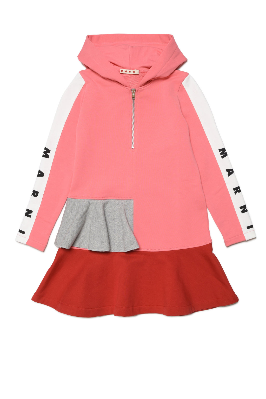 Colorblock cotton hooded maxi-sweatshirt dress