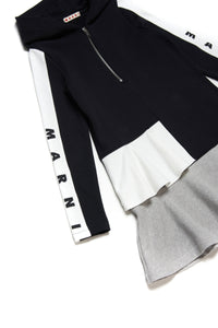 Vestido maxi-sudadera colorblock de algodón con capucha