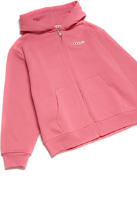 Cotton hooded sweatshirt with zip and logo