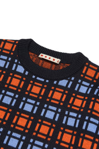 Crew-neck sweater in mixed allover Check pattern