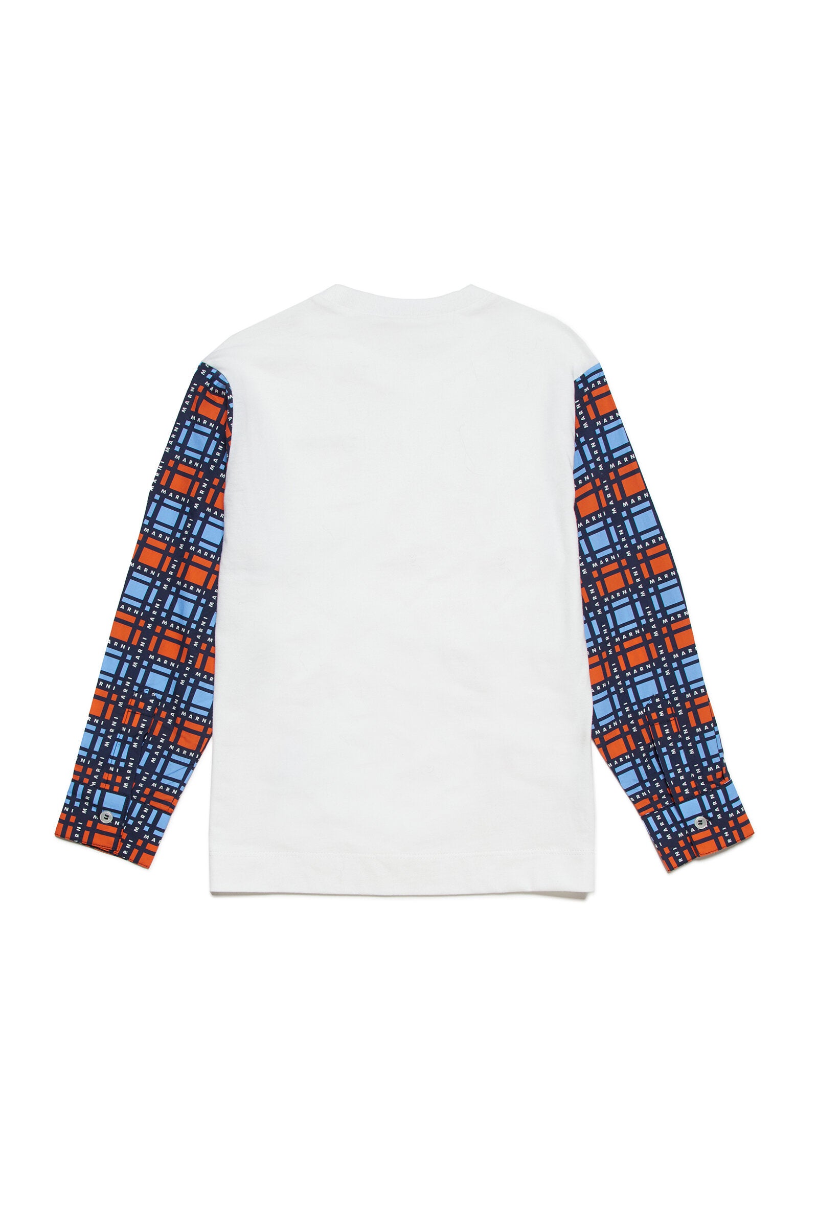 Crew-neck jersey t-shirt with Check pattern poplin sleeves