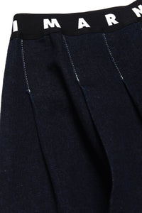 Dark blue jeans skirt with logoed elastic