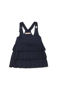 Flannel dungaree dress with pleated skirt