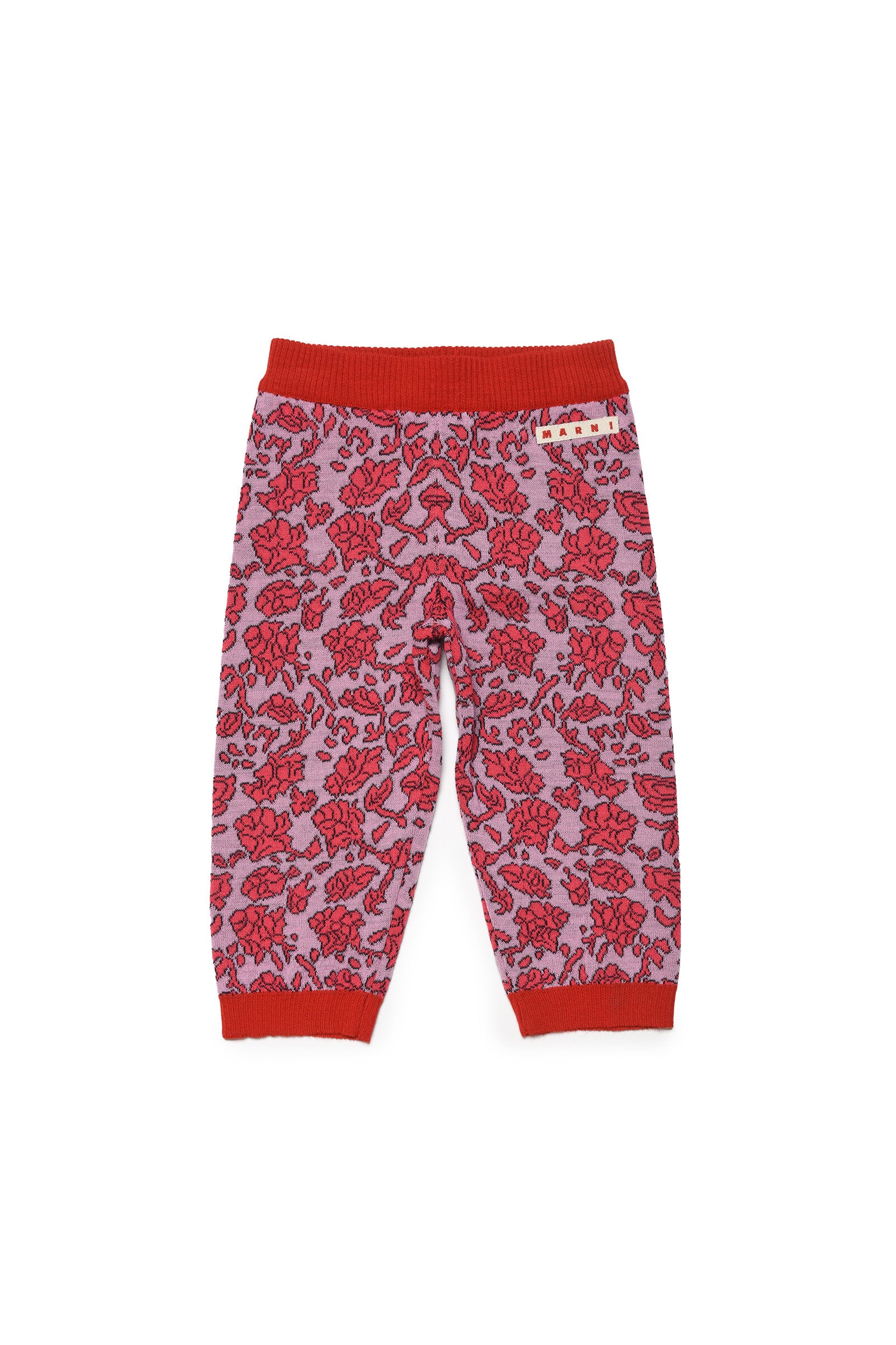 Wool-blend jogger pants in allover floral pattern