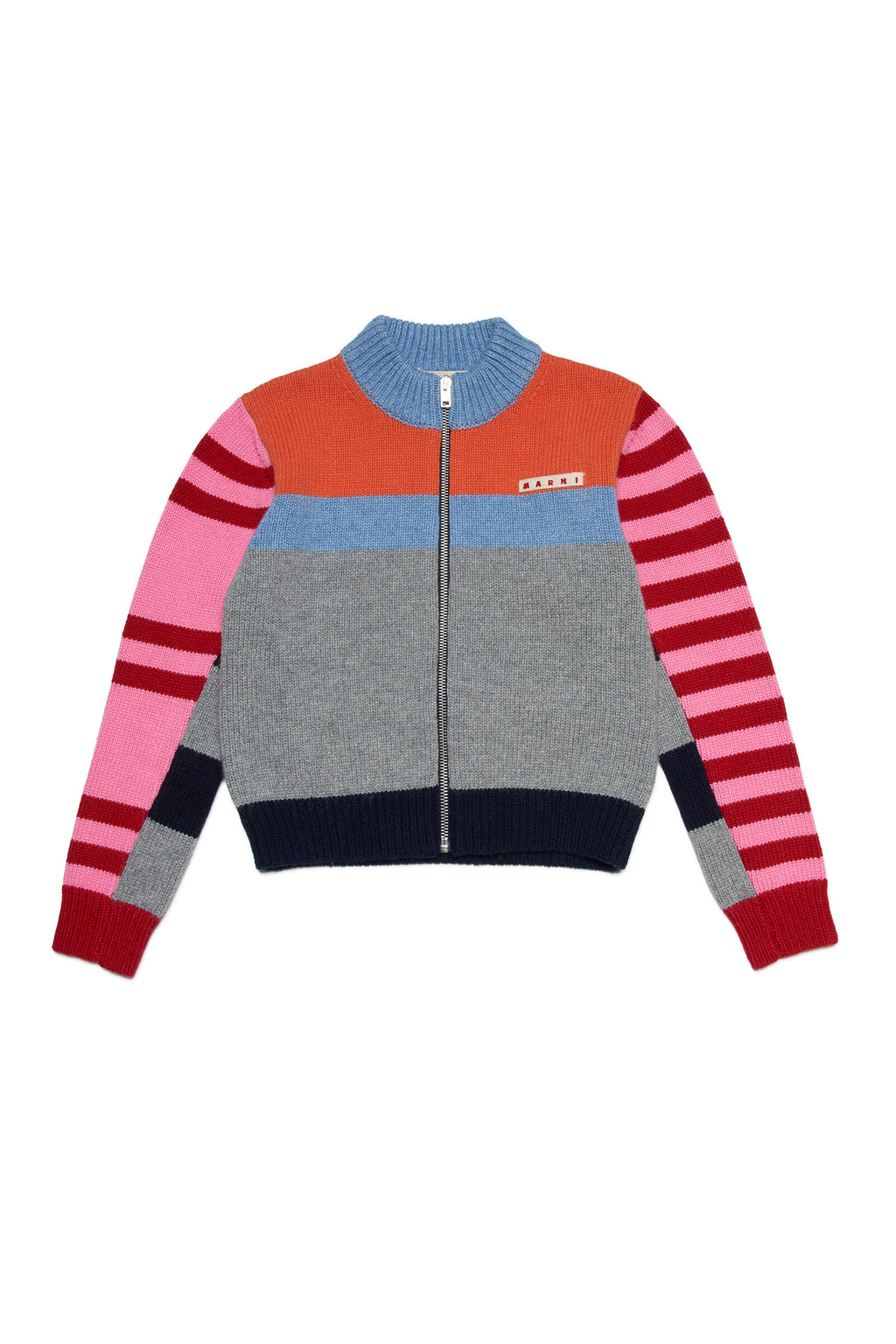 Maglione con zip in misto lana a righe colorblock