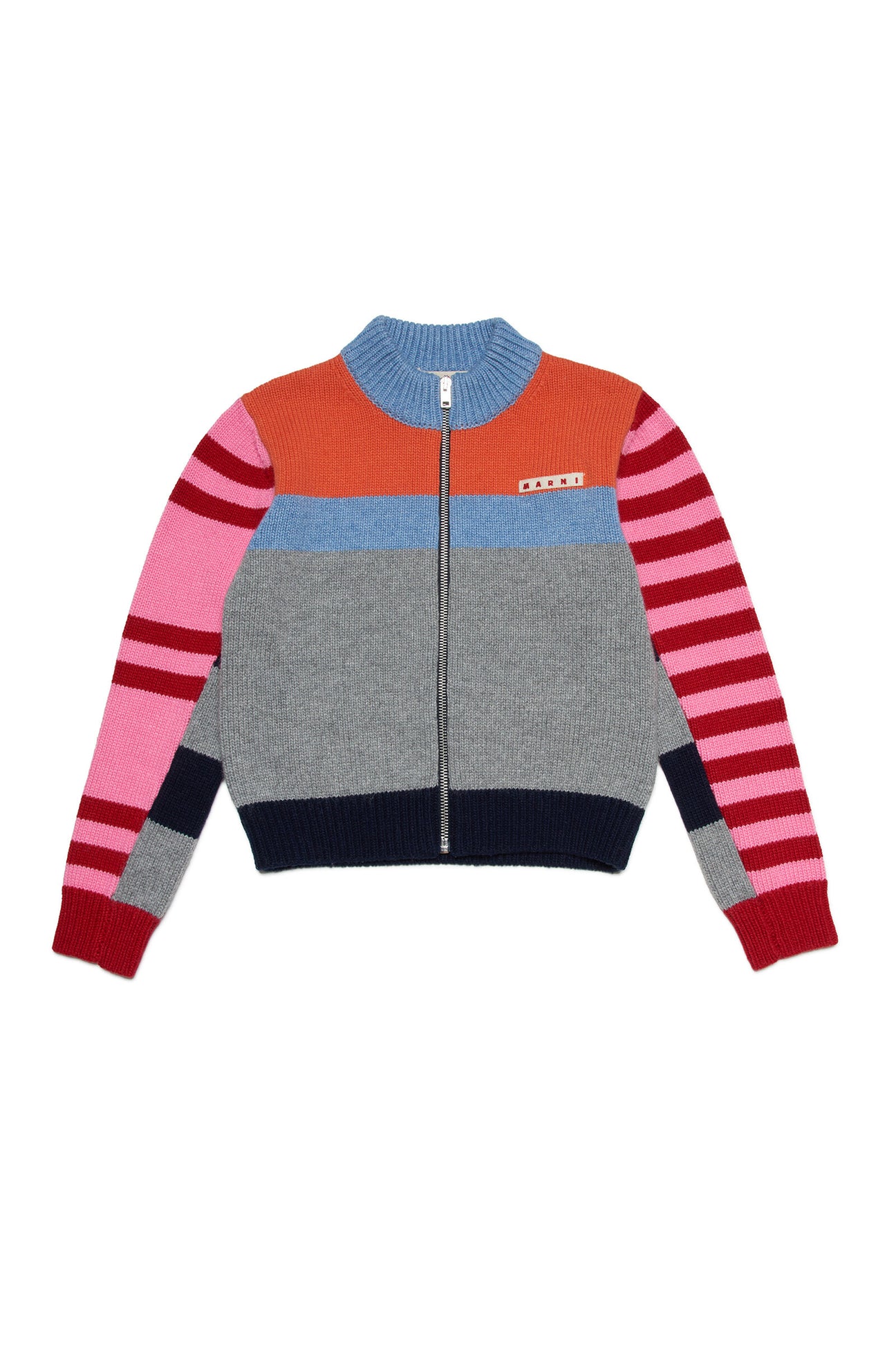 Maglione con zip in misto lana a righe colorblock 