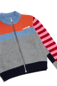 Colorblock striped wool-blend sweater with zip