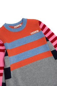 Vestido tipo maxi-jersey de mezcla de lana con rayas de colores