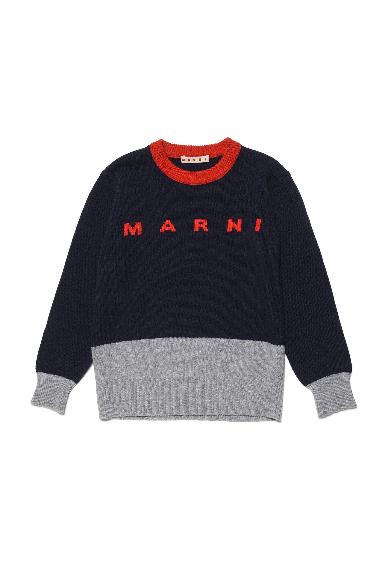 Colorblock wool-blend crew-neck sweater with logo 