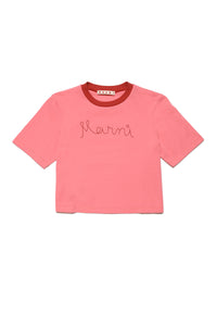 Cropped crew-neck jersey t-shirt with logo