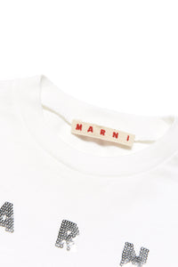 Cropped crew-neck jersey t-shirt with sequined logo