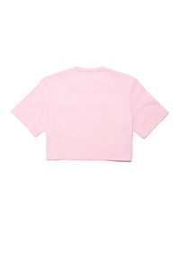 Cropped crew-neck jersey t-shirt with sequined logo