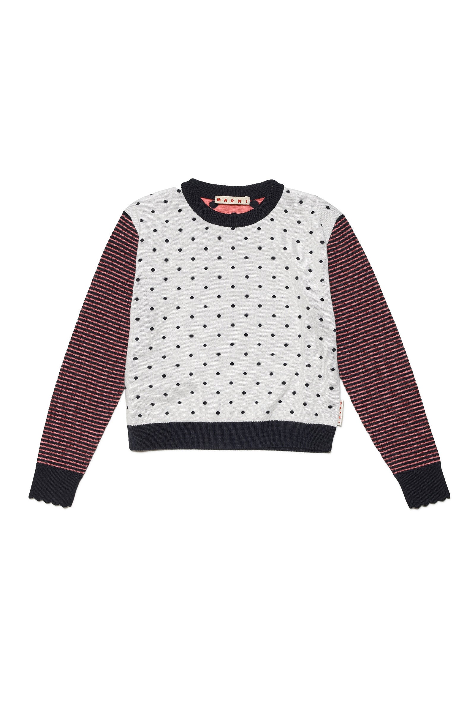 Wool-blend crew-neck sweater with allover Dots and stripes pattern
