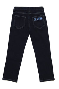 Dark blue jeans with logo on the back