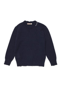 Wool-blend sweater with vintage effect breaks