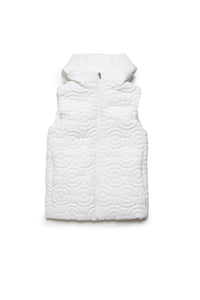Sleeveless padded jacket with allover quilting in circles