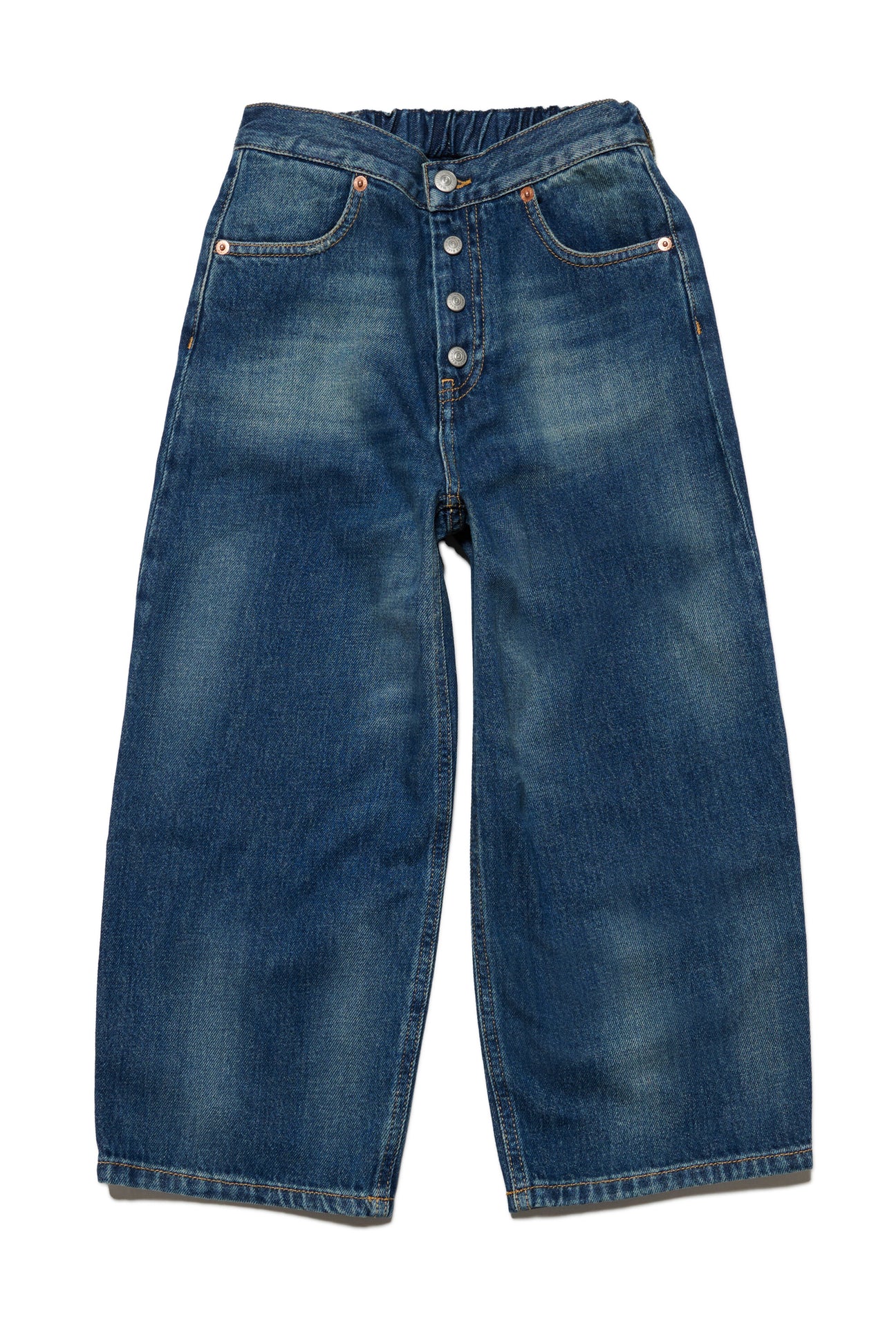 Shaded dark blue vintage effect wide fit jeans 