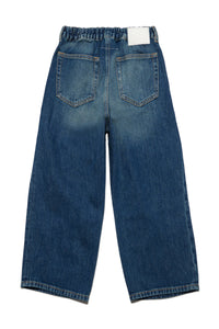 Shaded dark blue vintage effect wide fit jeans
