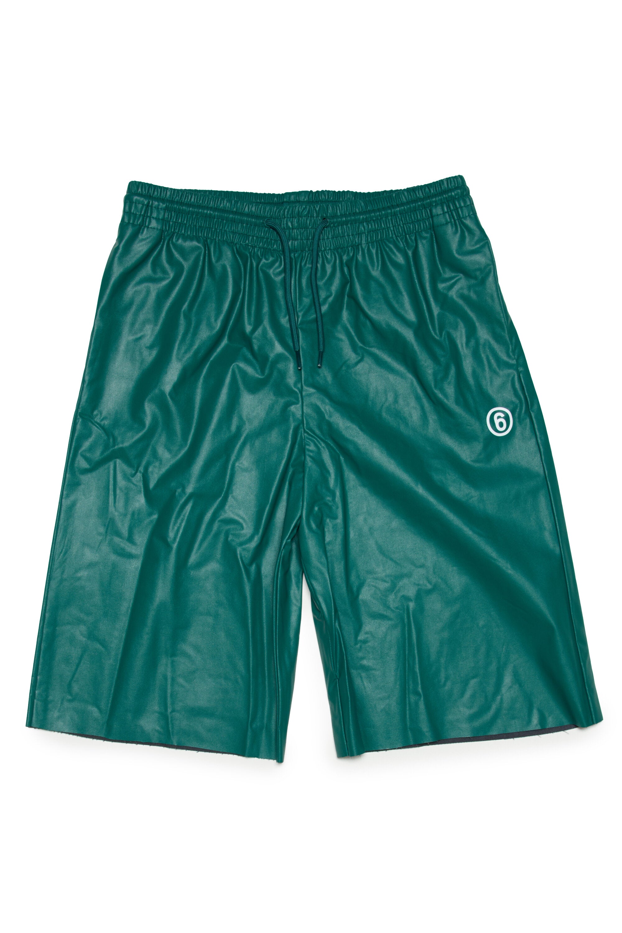Green fake leather shorts with logo
