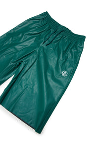 Green fake leather shorts with logo