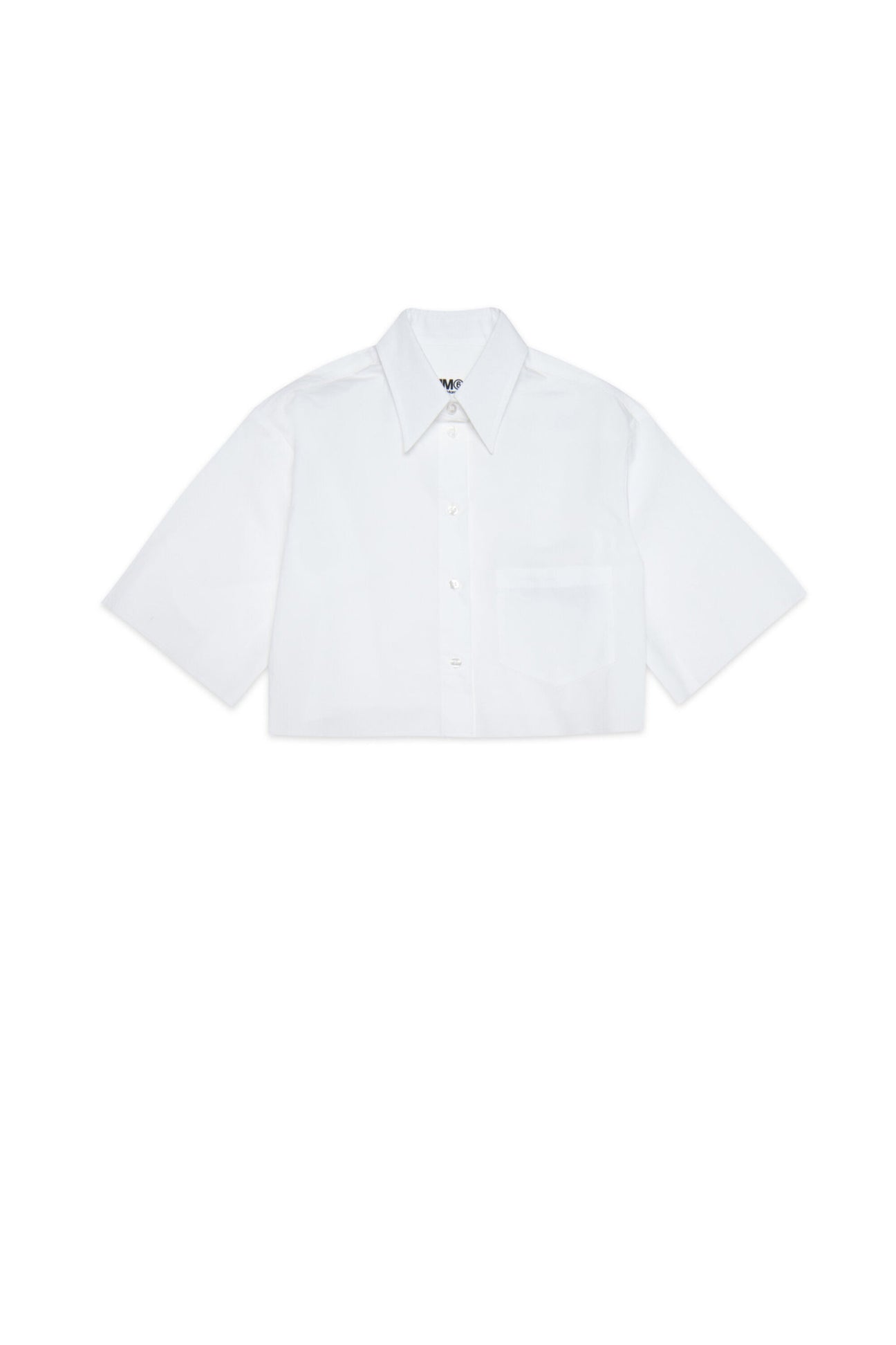 White cropped poplin shirt with minimal logo 