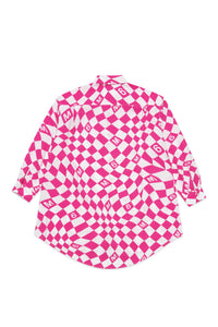 White and pink poplin shirt-dress with chequered pattern