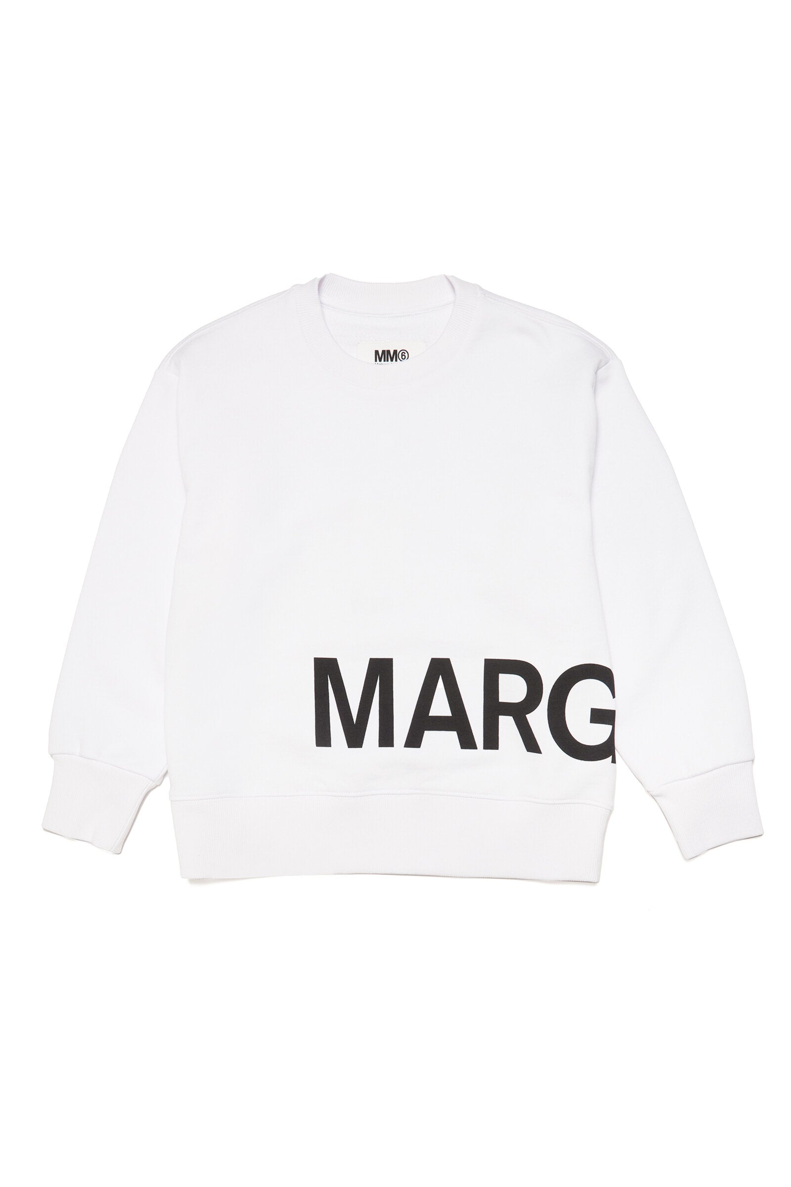 White cotton crew-neck sweatshirt with maxi-logo
