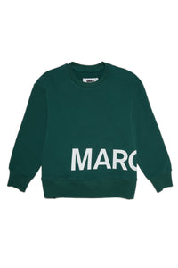 Green cotton crew-neck sweatshirt with maxi-logo