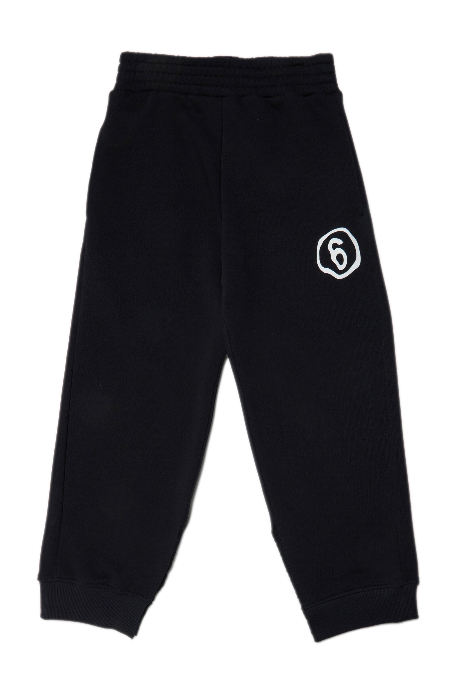 Black fleece pants with logo 6 and internal slits at the leg bottom