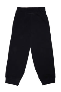Black fleece pants with logo 6 and internal slits at the leg bottom
