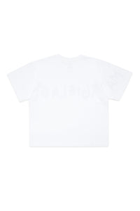 White t-shirt in jersey with hand-painted logo effect