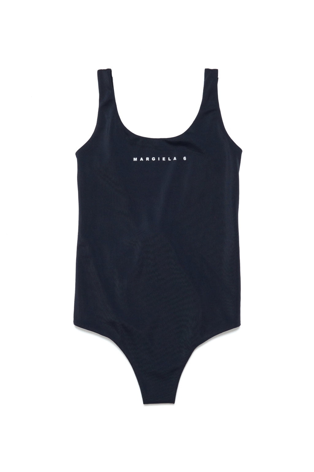 Sporty black one-piece swimming costume with minimal logo