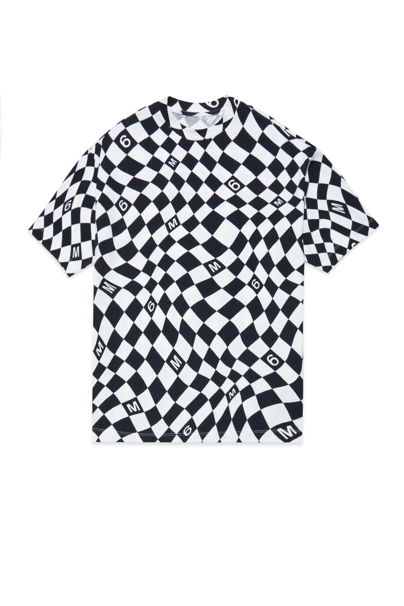 Maxi t-shirt cover-up with black and white chequered pattern 