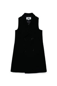 Double-breasted sleeveless wool-blend cloth coat