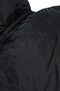 Long hooded padded jacket with logo