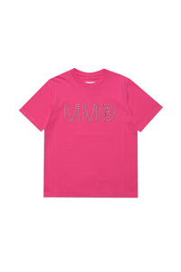Crew-neck jersey t-shirt with studded logo