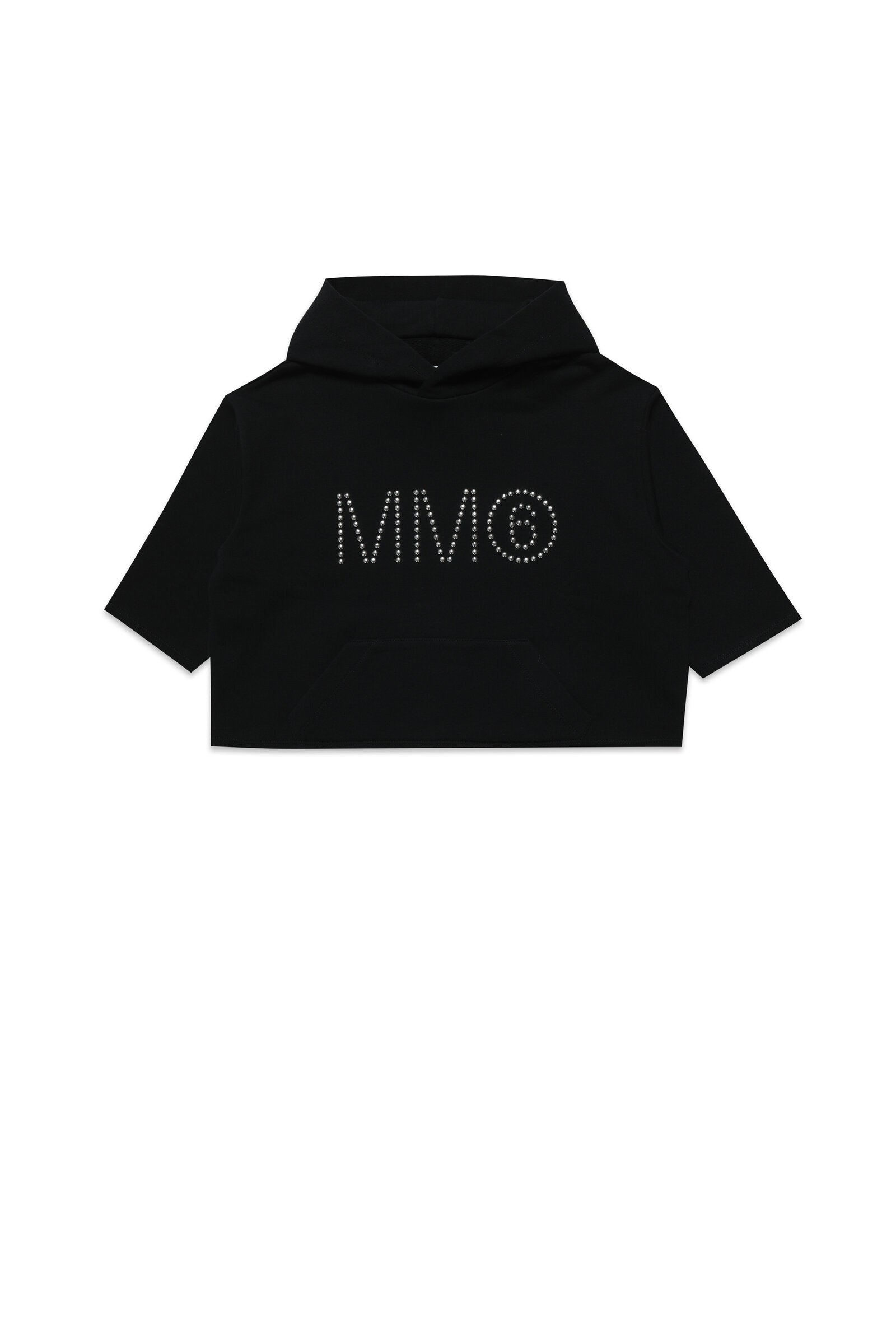 Cotton cropped hooded sweatshirt with studded logo
