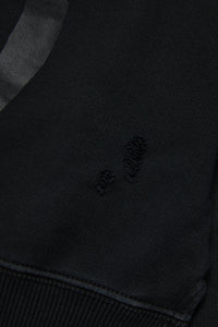 Sudadera corta de cuello redondo en algodón con logotipo y roturas