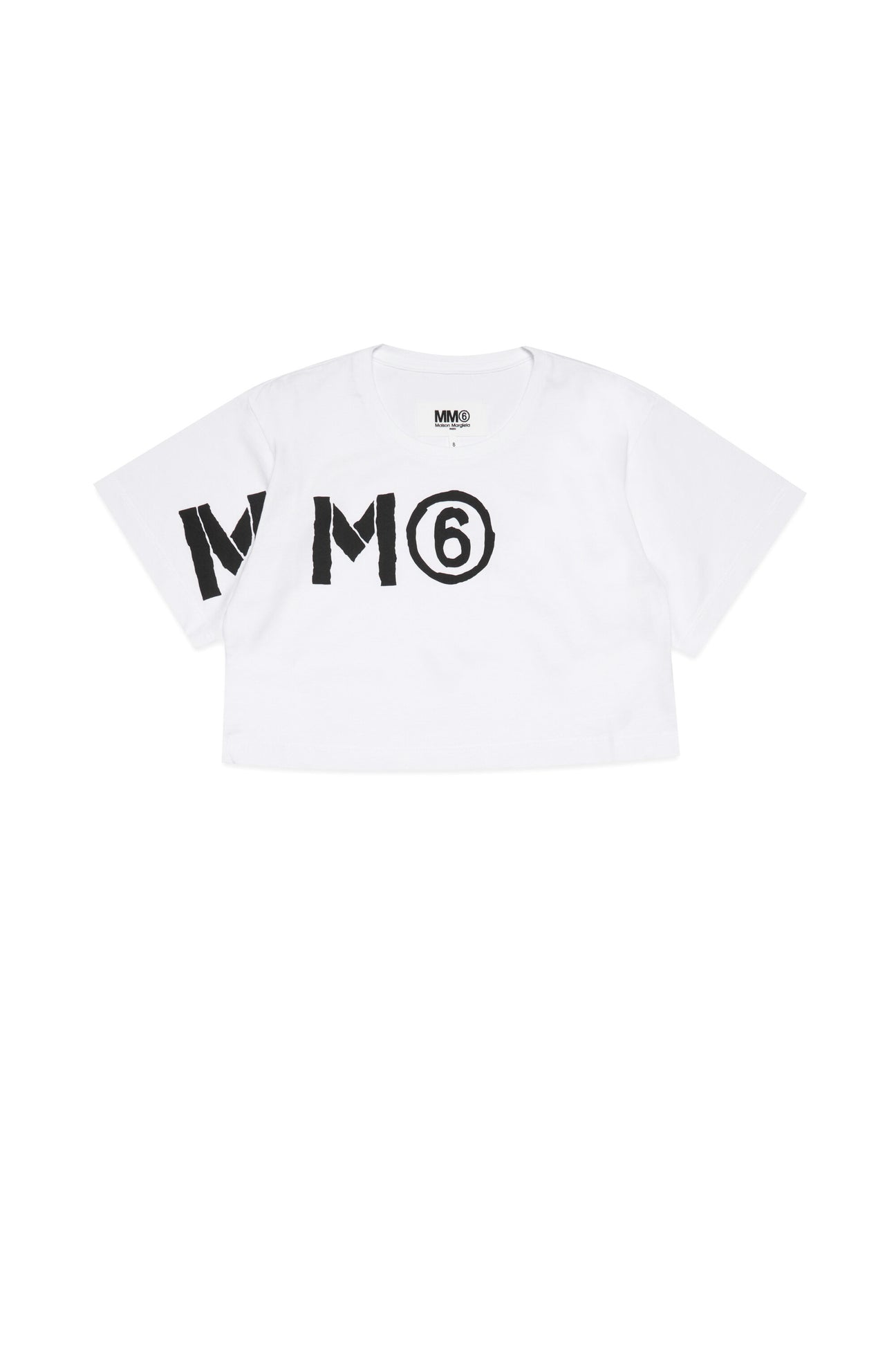 Cropped crew-neck jersey T-shirt with off-center logo 
