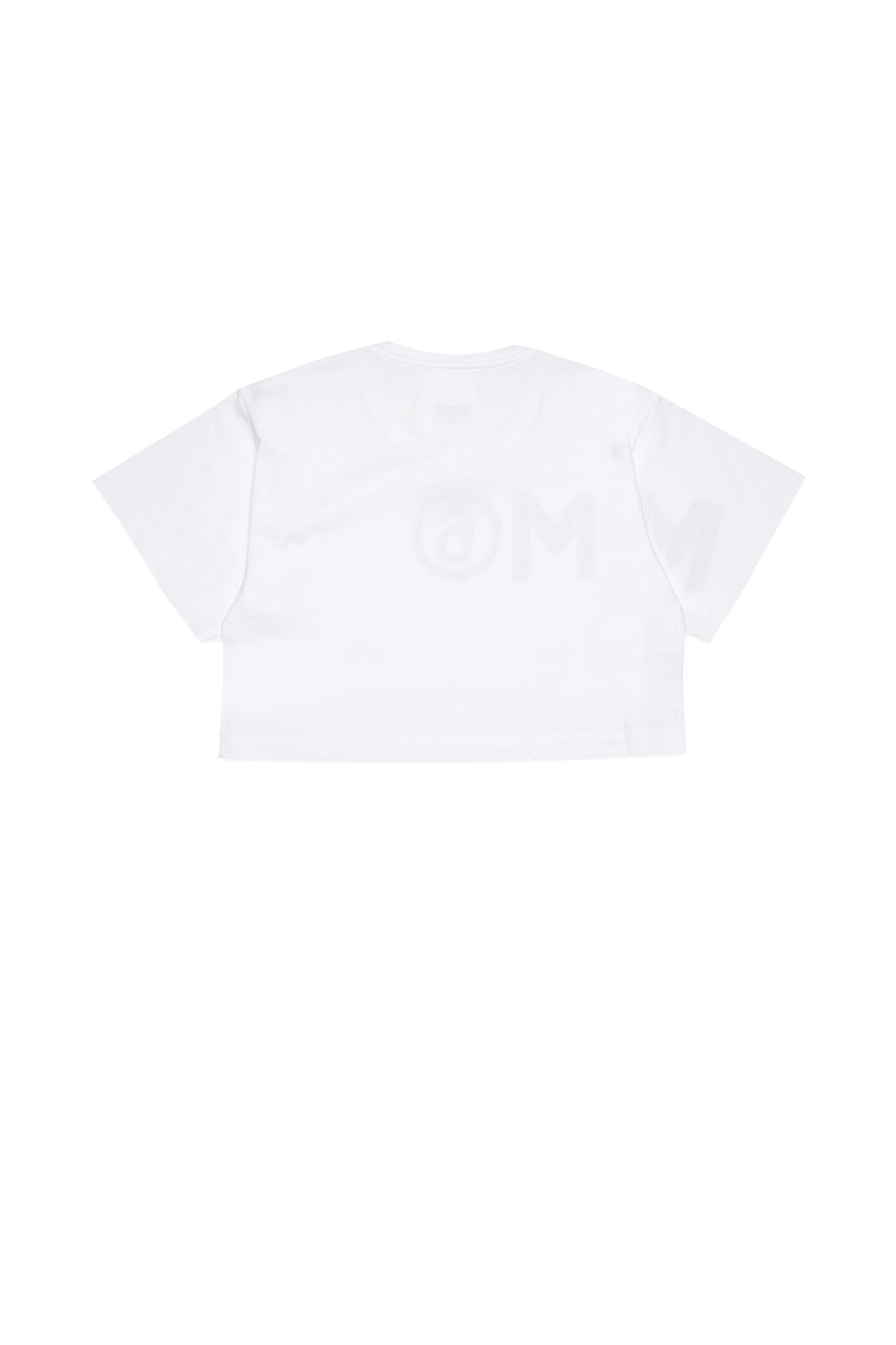 T-shirt crop girocollo in jersey con logo decentrato