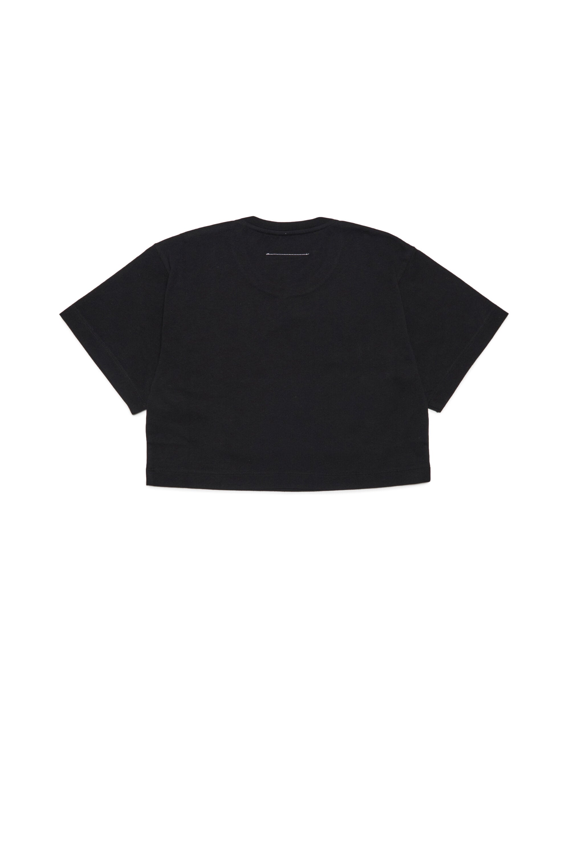 Cropped crew-neck jersey T-shirt with off-center logo
