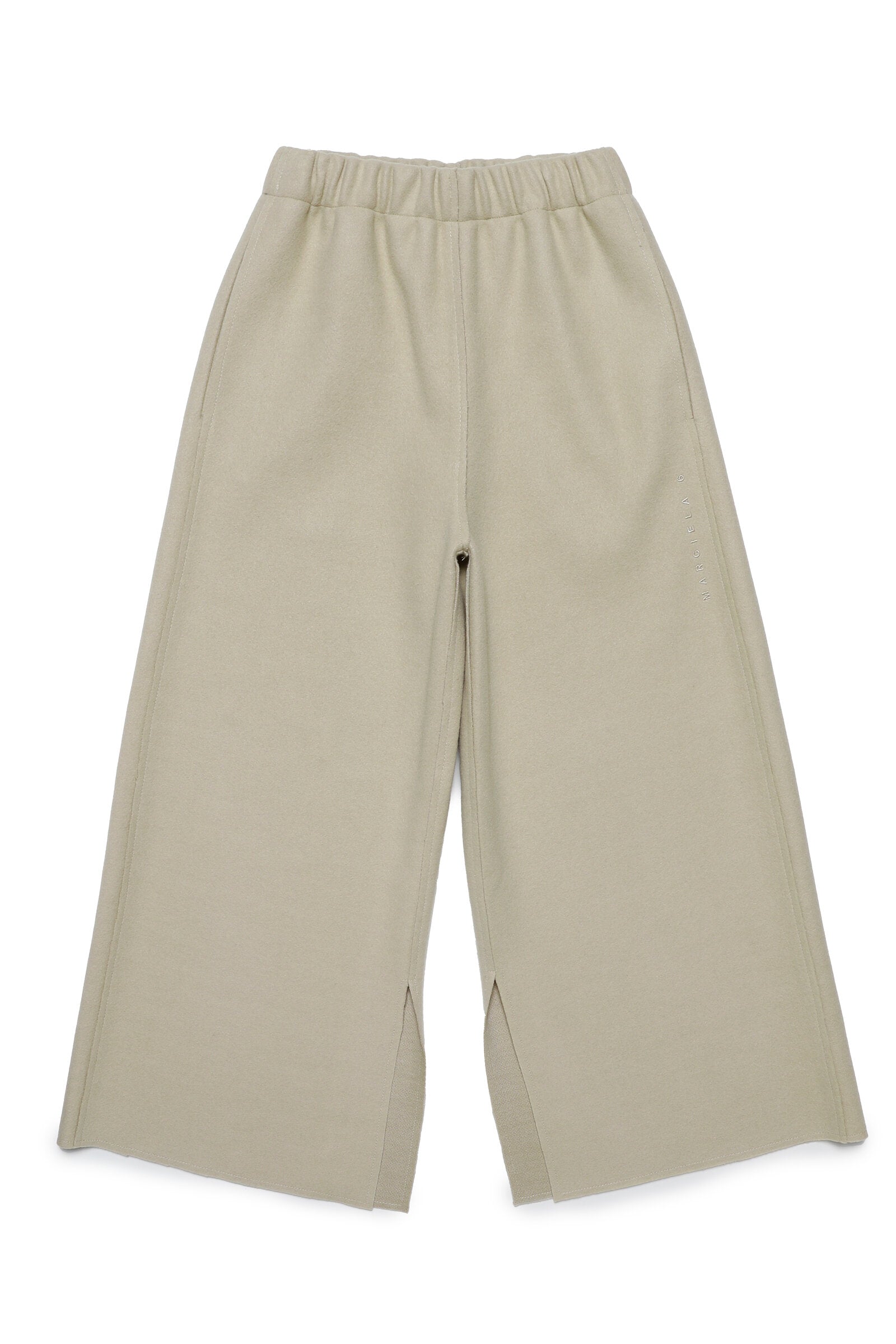 Cloth palazzo pants with raw-cut slits inside the bottom leg