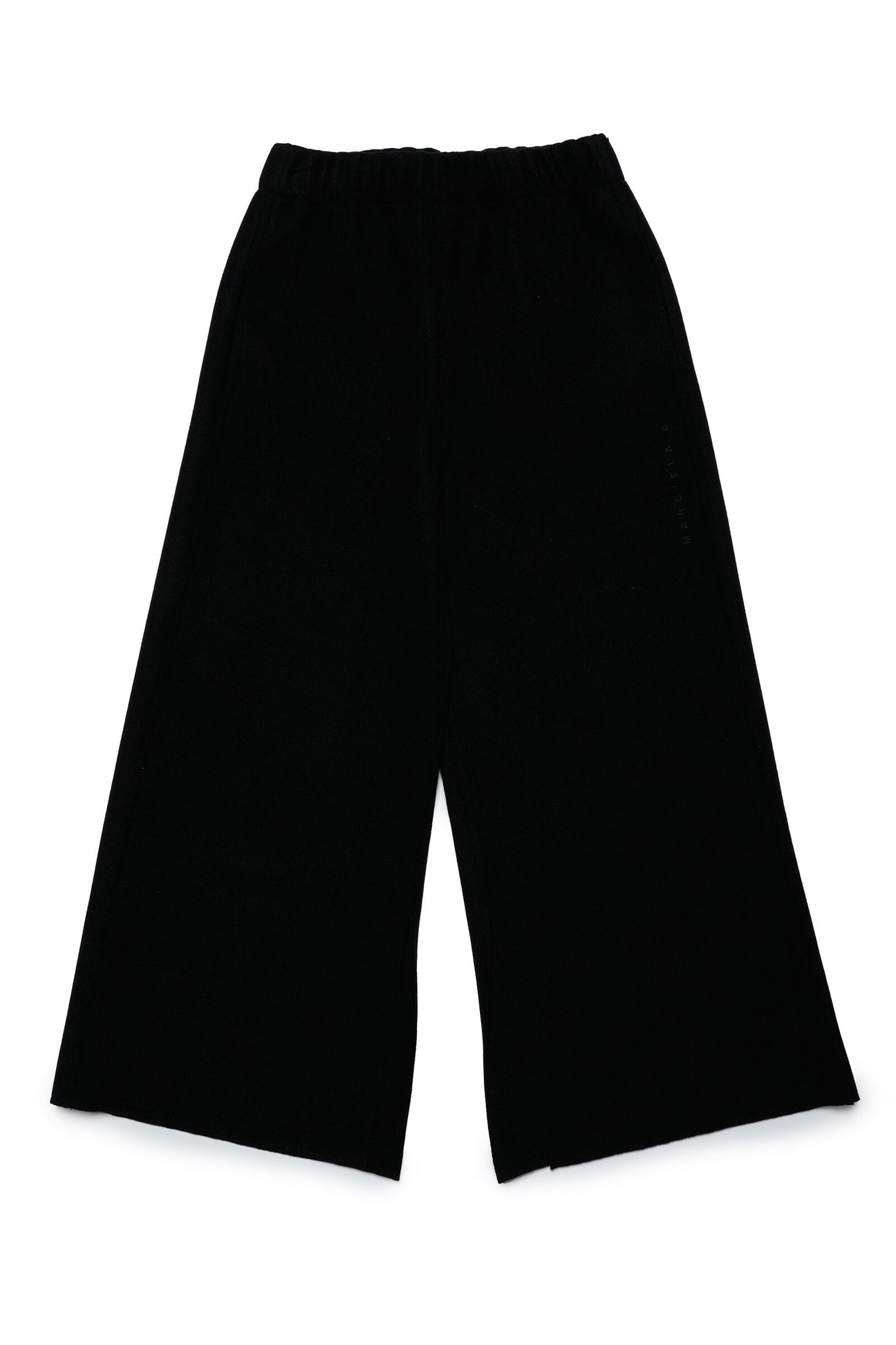 Cloth palazzo pants with raw-cut slits inside the bottom leg 