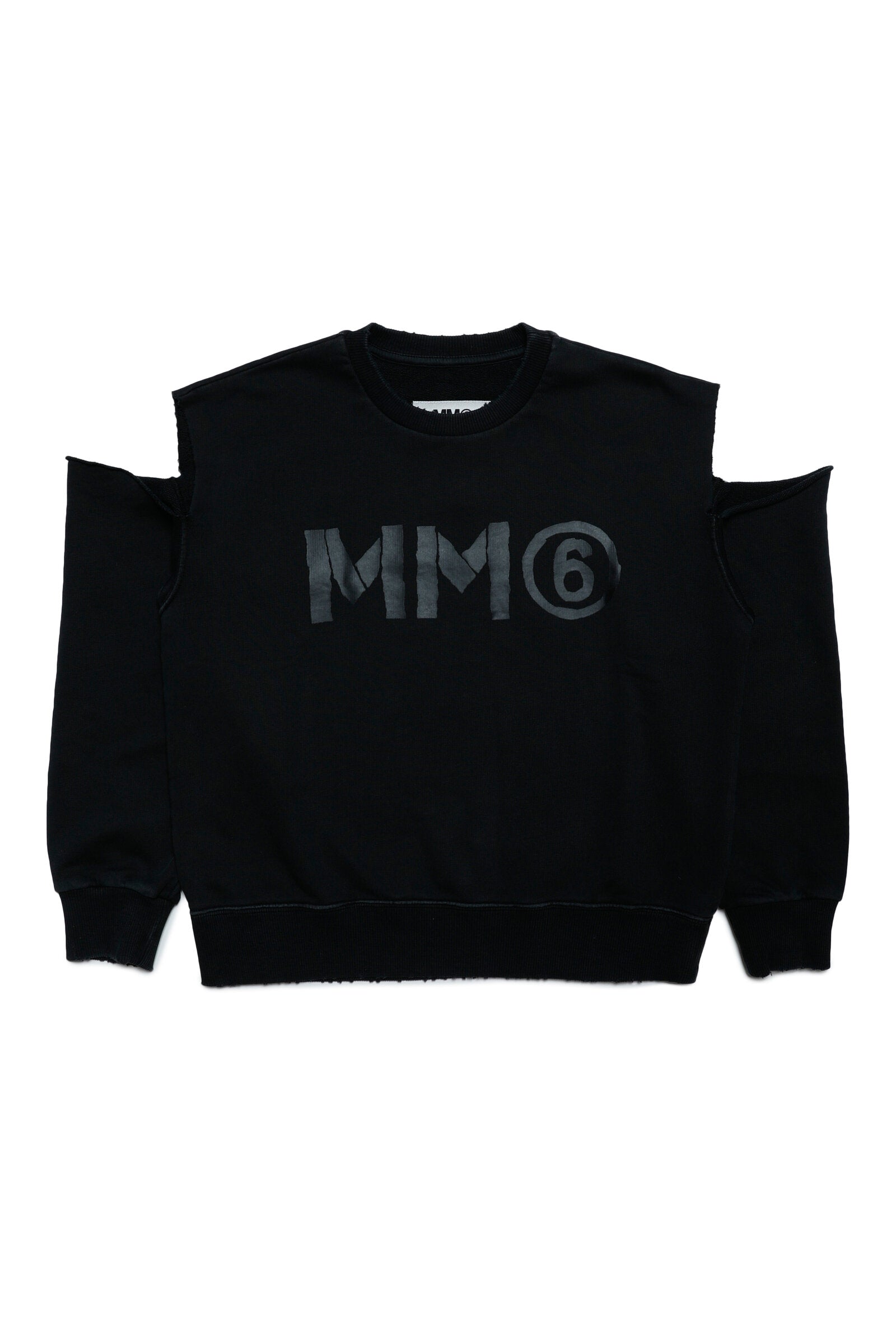 Cotton crew-neck sweatshirt with cut-out shoulders and logo