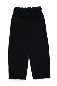 Five-pocket pants in fleece with vintage effect breaks